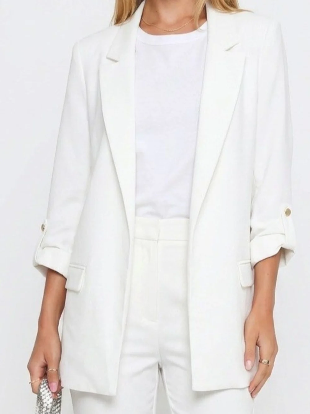 Tahari White Rolled-Sleeve Tailored Blazer - Picture 1 of 5